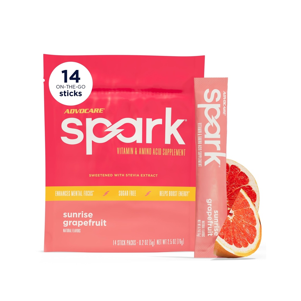 AdvoCare Spark - Energy Drink Mix - Vitamin & Amino Acid Supplement - Podporuje Energy & Focus * - Přenosná imunitní podpora * - Sugar- Free - Sunrise Grapefruit, 14 Stick Packs (2.5 oz)
