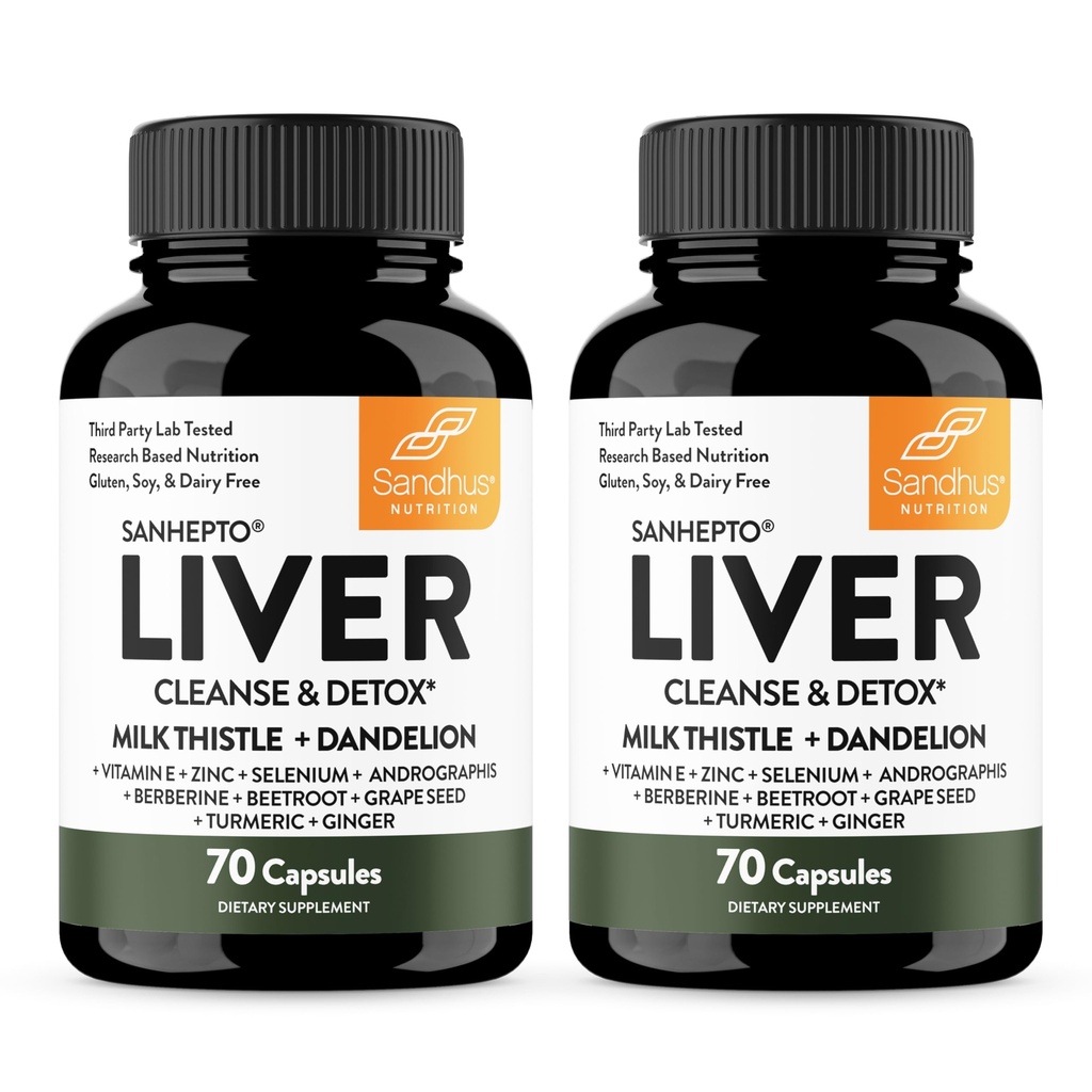 Sandhu je vyčištění jater Detox & Opravy Podpora 124; 70 Kapsle (Balení 2) 124; Bylinný doplněk pro zdraví jater 124; Mléko Thistle Dandelion Root Andrographis s 8 Minerály