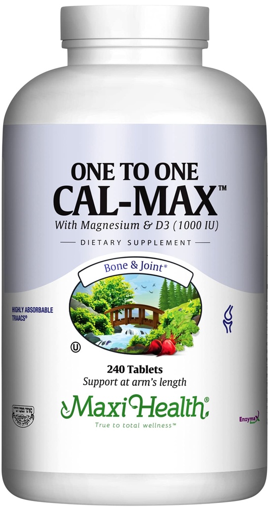 Maxi Health 500 mg doplněk vápníku s vitamínem D3 (1000 IU) a hořčíkem (500 mg) - Kost, zuby a společná podpora pro muže a ženy - 240 tablet