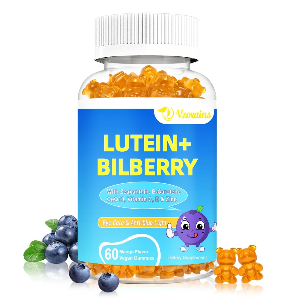 20mg Lutein & Zeaxanthin Gummies with Bilberry, Astaxanthin, Omega 3, Vitamin C, E - Sugar Free Eye Health Supplement for Dospělí & Kids - Suché oční úlevy, Vision Clarity, Macular Support