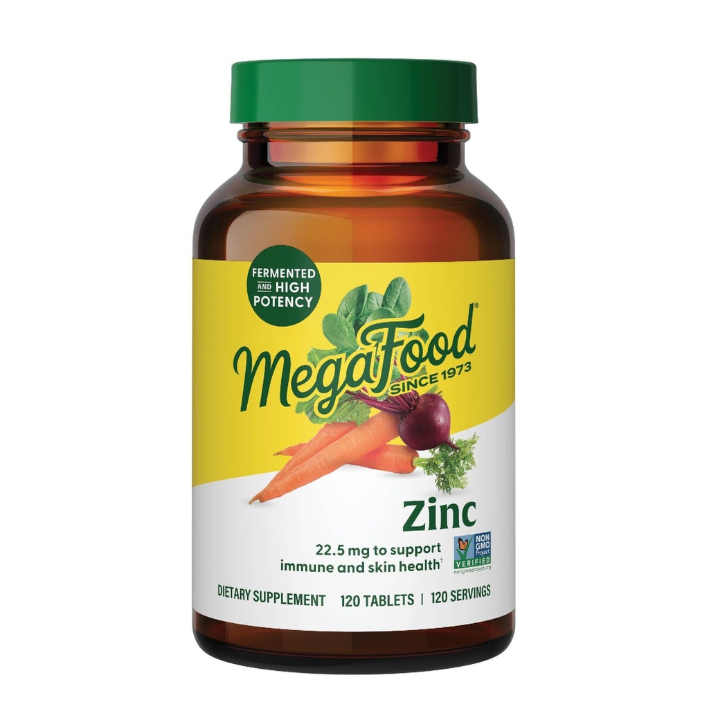 MegaFood Zinkové doplňky pro ženy a muže - Vegan Imunitate Supplementary with 22.5 mg High Potency Fermented Zinek Tablety - Made with Real Food - 120 Tablety, 120 Servings