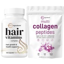Micro ingredience Multi kolagen protein Powder 2 Pounce & Vlasové vitamíny Komplexní kapsle Bundle Pack 124; Grass- Fed kolagen Peptides 124; 14- in-1 Pokročilá podpora růstu vlasů