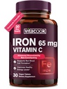 Železný doplněk pro ženy Muži 124; High potency Iron 65mg s vitaminem C 250mg Iron 124; Žaludek Friendly Iron Pills for Red Blood Cell & Imunitation Support 124; Vegan, Non-GMO & Gluten Free Iron 124; 30 Tabs