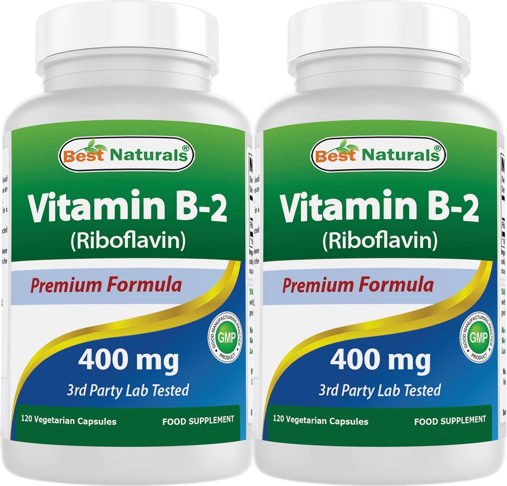 Nejlepší Naturals Vitamin B2 (Riboflavin) 400mg - Migréna Relief - Veggie Kapsle - Conezyme Precursor - 120 Počet (120 Počet balení po 2))