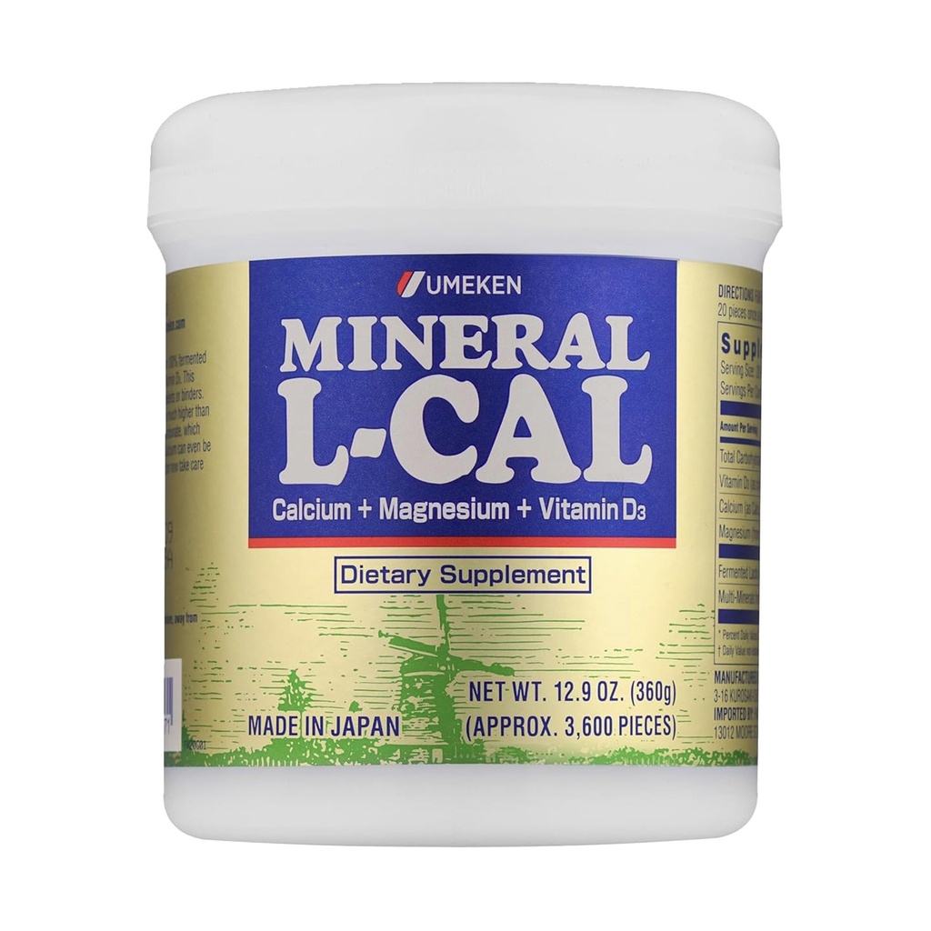Umeken Minerální L- Cal vápník s vitaminem D3, 6 Měsíční dodávka, Vodní rozpustný Ball Format s hořčík & Minerály, Rychlé absorbování hořčíku D3 dodatek, 3,600 Balls, 360g, Balení po 1