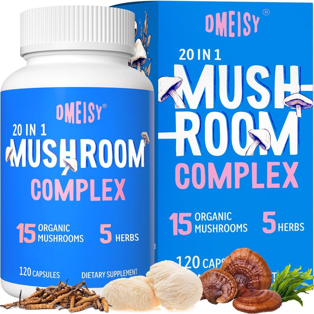 Houbový doplněk 2600mg, 20-in-1 Houbový komplex, s lvy hříva, Cordyceps, Reishi, Turecko Orel, Chaga - Mozkové doplňky pro paměť a soustředění, Paměťové doplňky, nálada, imunita, 120 Capsule