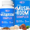 Houbový doplněk 2600mg, 20-in-1 Houbový komplex, s lvy hříva, Cordyceps, Reishi, Turecko Orel, Chaga - Mozkové doplňky pro paměť a soustředění, Paměťové doplňky, nálada, imunita, 120 Capsule