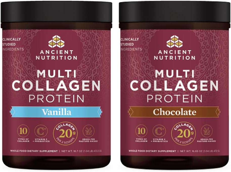 Starověká výživa Multi kolagen protein prášek vanilka 45 služby + Multi kolagen protein prášek čokoláda 45 služby
