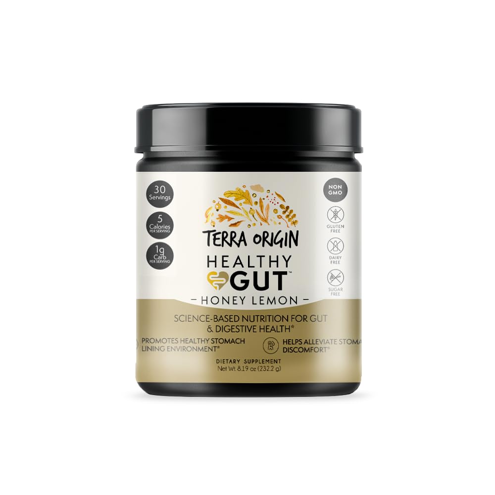 TERRA ORIGIN Zdravý Gut Powder (Med Lemon) DOW124; 30-Servings with L-glutamin, Zinek, Glucosamine, Slippery Elm Bark and More!