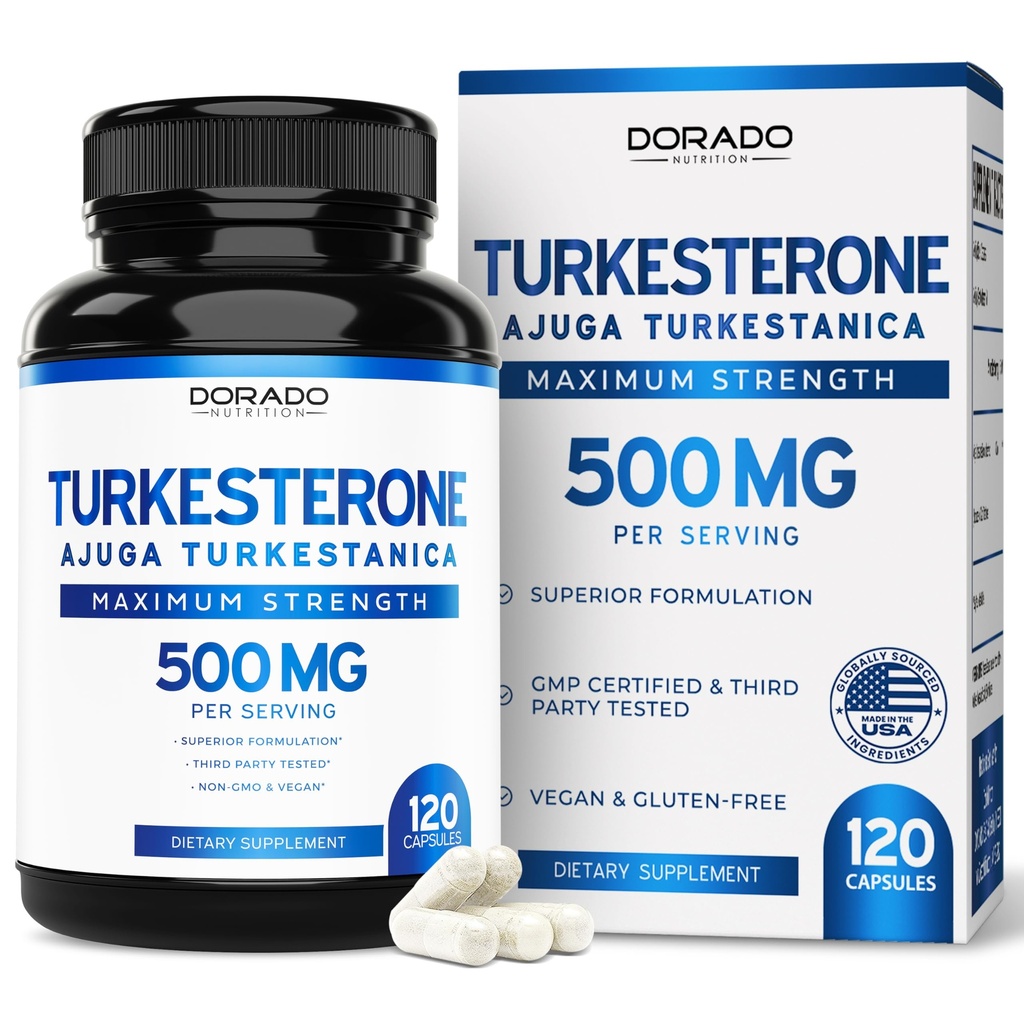 Turkesterone Supplement 500mg (120 kapslí) - Stamina, Drive, Athletic Performance & Muscle Mass - (Ajuga Turkestanica Std. až 10% Turkesteron) (Podobně jako Ecdysterone) - Non- GMO & Vegan Kapsle