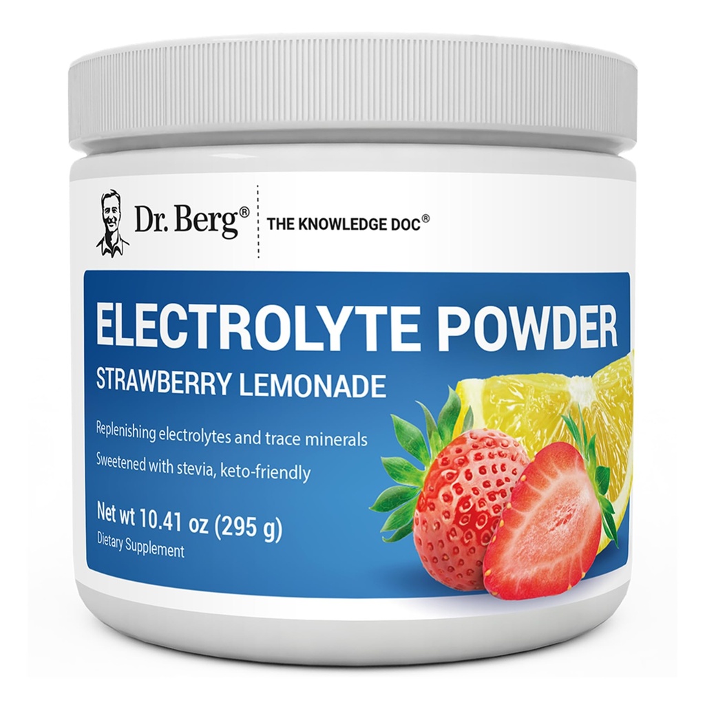 Dr.Berg Nulový cukr Hydratace Keto Electrolyte Powder - Vylepšený w / 1000 mg kalium & Real Pink Himalayan Salt (NENÍ stolní sůl) - Jahodová citronáda Hydration Drink Supplement - 50 Serings