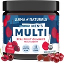 Llama Naturals Multivitamin pro muže, Vegan, Organic Gummies with Vitamin D, C and K, Men 's Real Fruit Gummy Vitamíny, Žvýkací Multivitamin dodatek, No Add Cugar Cane, Cherry, 120 Ct