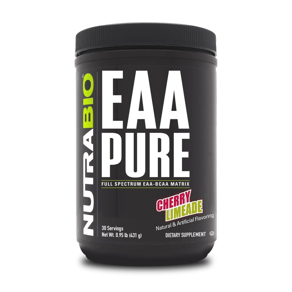 NutraBio - EAA Pure - 9 aminokyselin - Svalová oprava a zotavení, 30 Služeb, Cherry Limeade - Pre nebo Post Workout - All Day Recovery