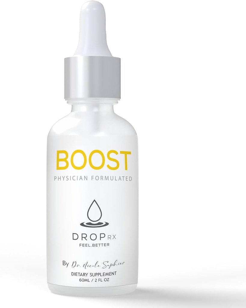 DropRx Boost Dr. Nicole Saphier - Maca Root, Ashwagandha, Lions Mane & Peppermint Leaf Extract for Vitality Support, Non- GMO, Vegan, Gluten- Free, Kosher, Made in USA (2 Fl Oz)