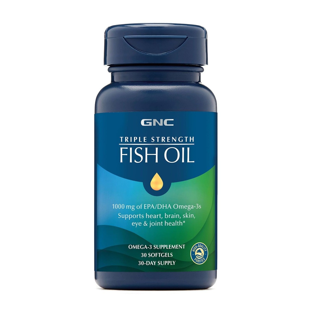 GNC Triple Strength Fish Oil Omega 3 Dodatek, 1000mg EPA a DHA, Podporuje srdce, mozek, kůže, oko a společné zdraví, 30 Softgels