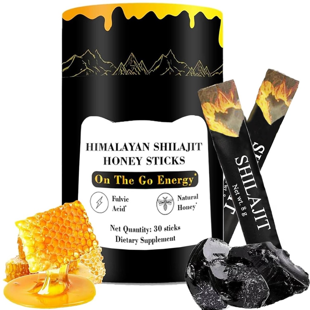 Shilajit Honey Sticks, Himalayan Shilajit Honey Sticks, Pure Himaláyan Resin, Honey & Saffron, 30 High Absorption Sticks for Energy, Strength & Cognitive Support