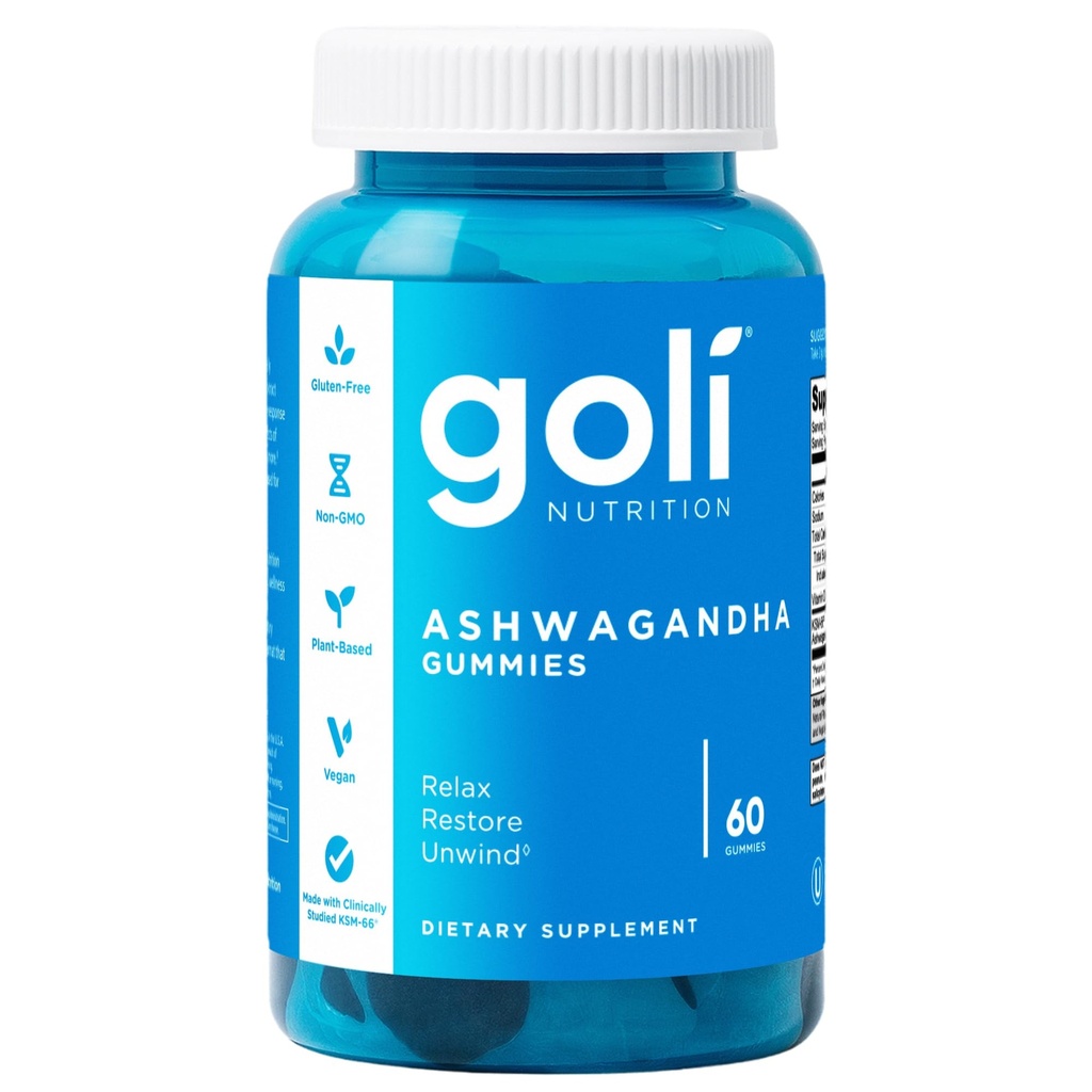 Goli Ashwagandha & Vitamin D Gummy - 60 Počet - Smíšené Berry, KSM- 66, Vegan, Plant based, Non- GMO, gluten- Free & Gelatin Free Relax. Obnovit. Uvolnit, balení po 1
