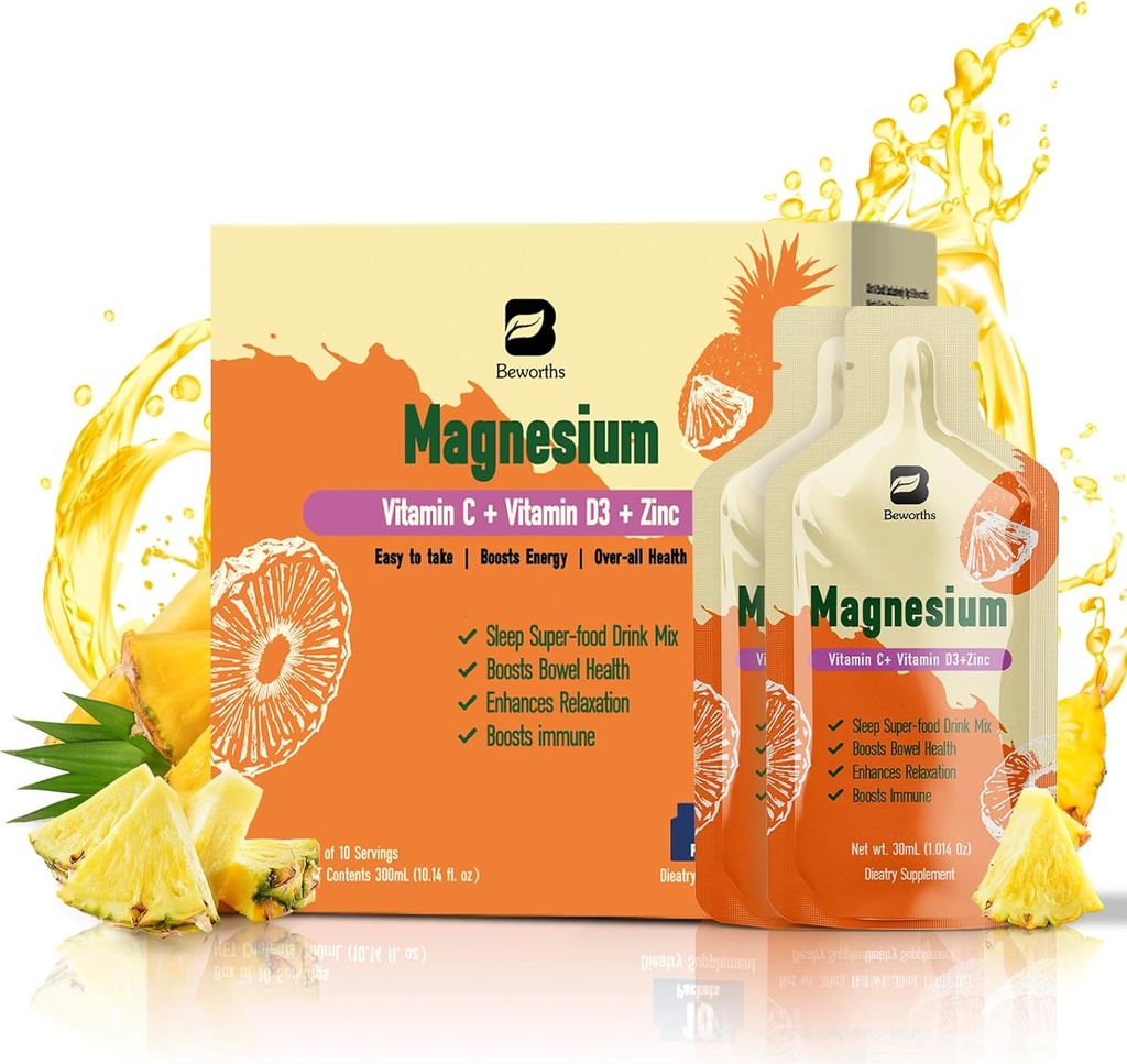 Magnesium Citrát tekutý dodatek, s bromelain, vitamin C, D3, B6, zinek, vysoká absorpce Magnesium Citrát perorální roztok, hořčík pro zácpu, Zzz & Energy, ananas, 10 Fl Oz