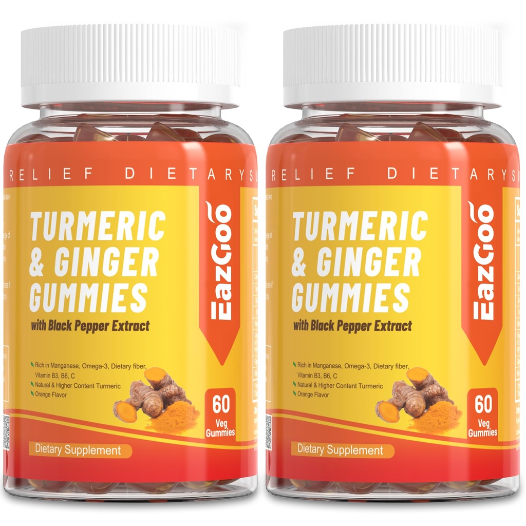 Kurkumin Gummies 500 mg pro dospělé, s Black Pepper, Zázvor kořenová, Vitamin C, Nízký cukr Ovocné gumy, Orange Flavor - 120 Počítá