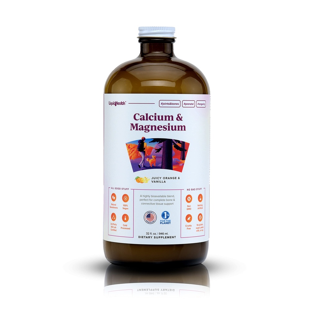 LIQUIDHEALTH vápník a hořčík Doplněk pro dospělé tekuté vitamíny - kost, kloub, svalovina, podpora spojivek, zdraví srdce, esenciální živiny - Vyrobeno v USA, Vegan, non GMO, žádný cukr (32 oz)