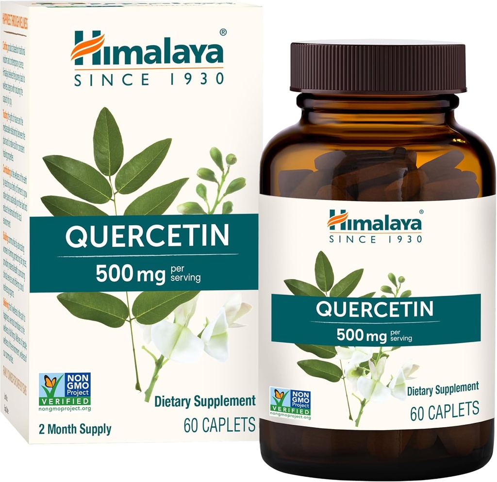 Himalaya Quercetin dodatek pro Plant- based Bioflavonoid Support and Daily Wellness, Antioxidační a imunitní podpora, 500 mg, Non- GMO, 60 Vegetariánských kapslí, 2 měsíční dodávka
