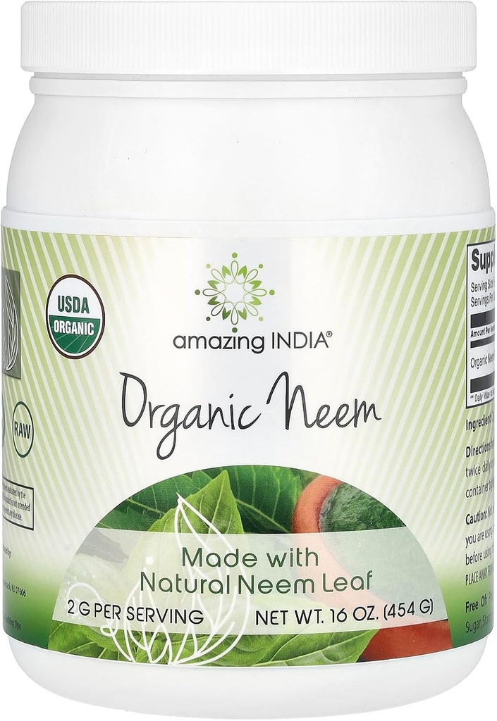 Amazing Indie USDA Certified Organic Neem Powder (Non- GMO) 16oz - Promotes Blood Očištění, Zdravá imunita a zdravá pleť