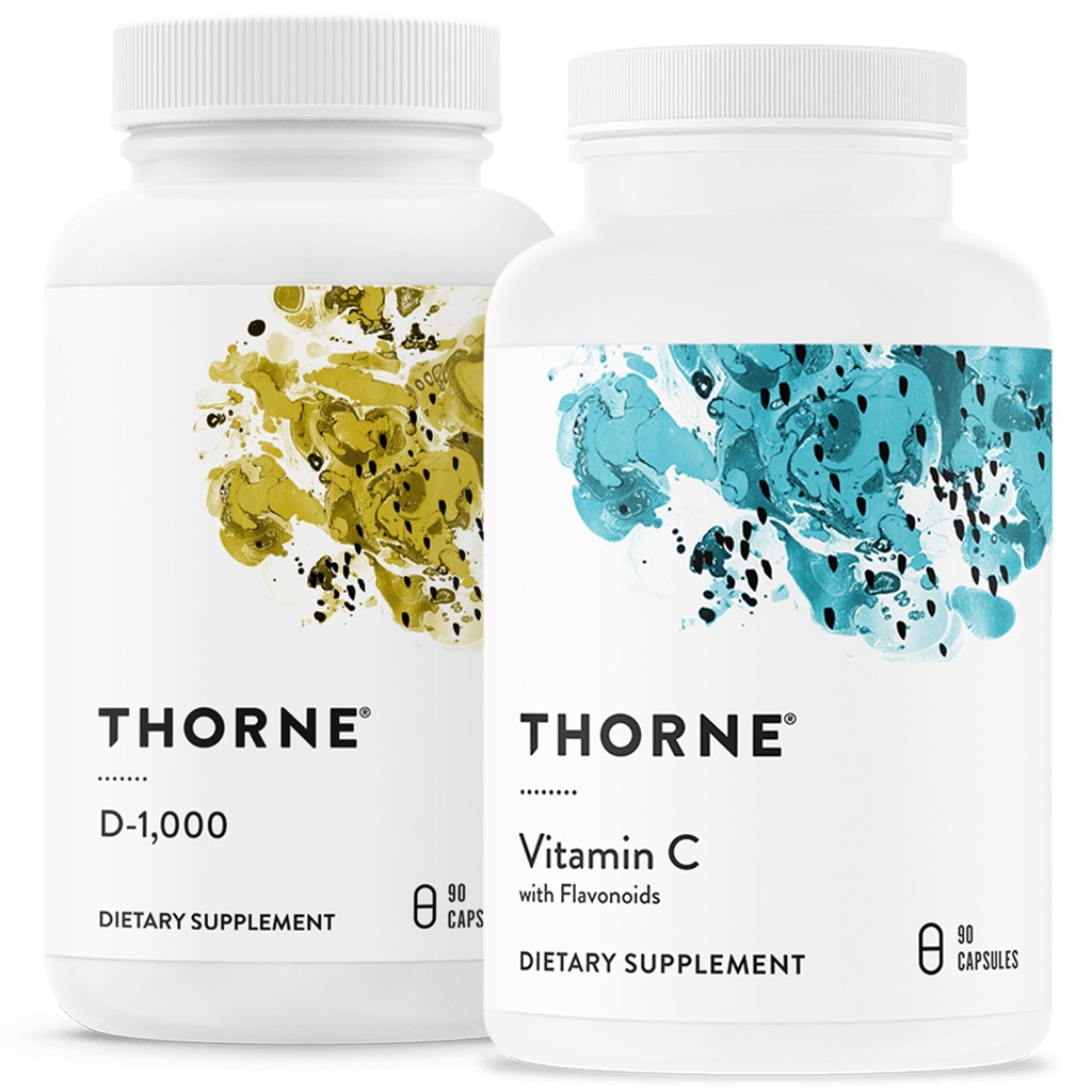 THORNE - Imunitní podpora Combo - Vitamin D3 a vitamín C pro zdravou imunitní funkci - 30 až 90 Služeb
