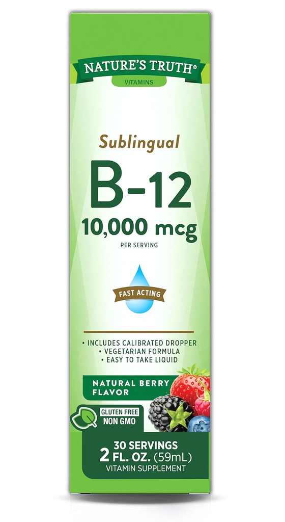 Nature 's Truth Sublingual Vitamin B-12 10 000 Mcg, rychle působící tekutý, přírodní Berry Flavor, 2 tekuté Ounce (balení po 1)