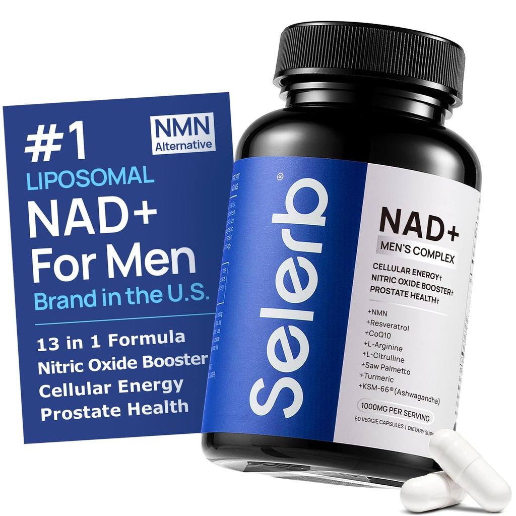 NAD + doplňky pro muže - Oxid dusnatý Prostate Zdravotní doplňky pro muže s Resveratrol, CoQ10, L Citrulline a Lycopene pro antiaging, Stamina a Cellular Energy Support 60 Kapsle