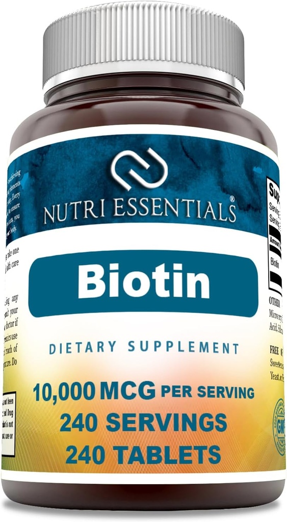 Biotin (vitamin B7) 10,000 mcg dodatek 124; 240 tablet 124; Non- GMO 124; gluten zdarma 124; Made in USA