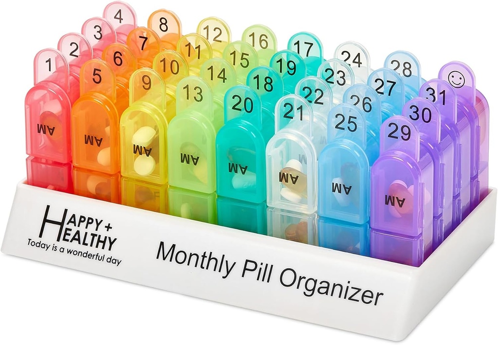 Monthly Pill Organizer 2 krát denně, 30 Day Pill Box AM PM, Morning and Night One Month Pill Box Organizátor s Denní odstranitelné 31 Day Pill Organizátoři a Organizační Tray