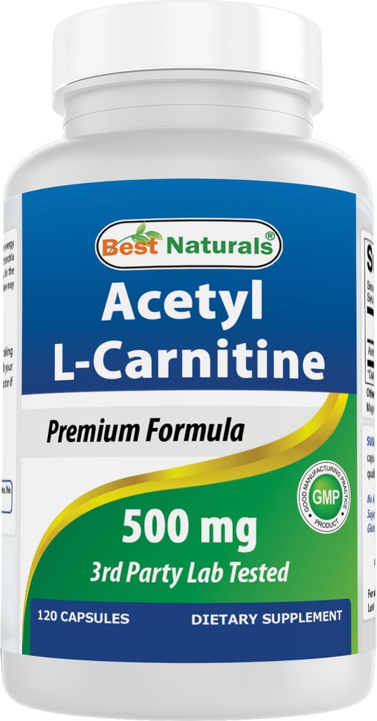 Nejlepší Naturals Acetyl L- karnitin (ALCAR) 500mg, 120 Kapsle, 120 Servings - Non- GMO a gluten zdarma, 1 kapsle per Serving