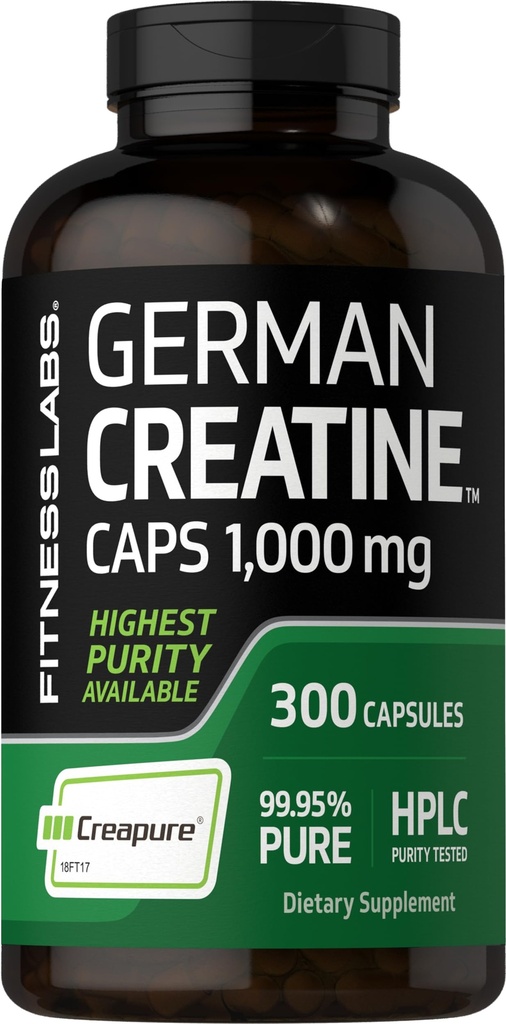 Fitness Labs German Creatine Monohydrátu 124; 1000mg CLAS124; 300 Capsle CLAS124; Dodatek pro ženy a muže 124; Non- GMO, gluten zdarma