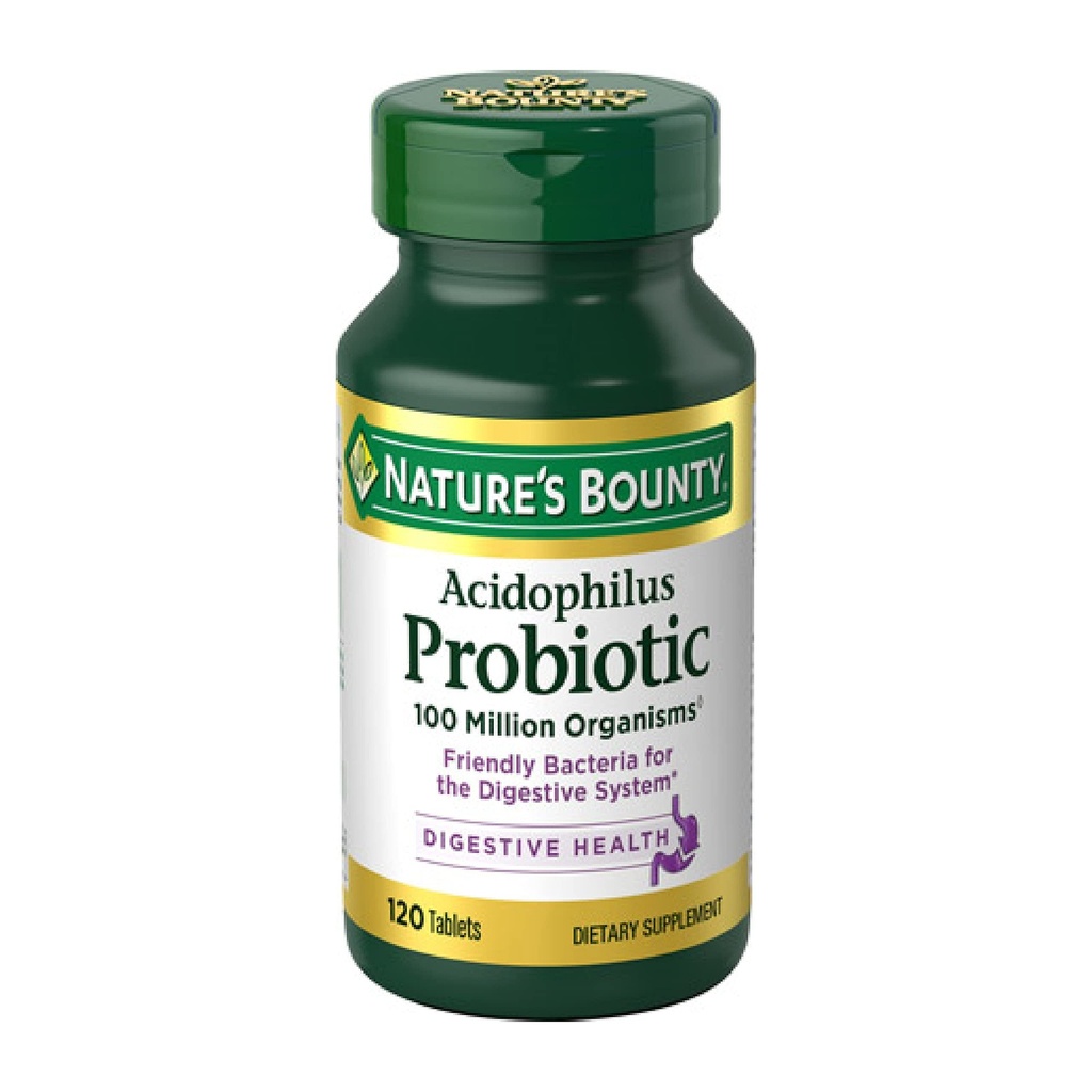Příroda 's Bounty Lactobacillus Acidophilus Probiotický dodatek - Denní Probiotika pro ženy / muže Digestivní zdraví, 100 milionů organizací, Vegetariánské, 1 Serving per Day, 120 Tablet
