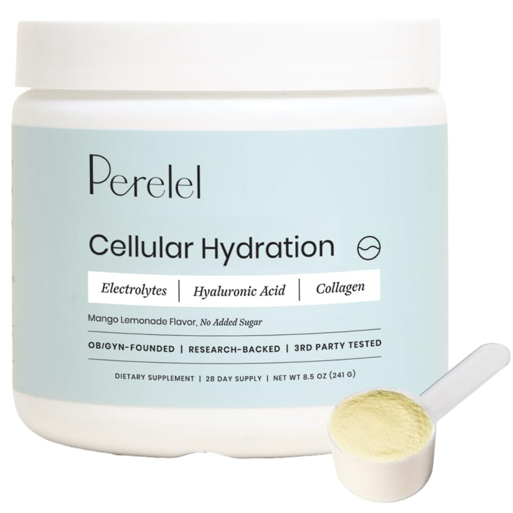 Perelel Hydration Powder, Electrolyte dodatek s kolagen & Hyaluronic acid, Mango Lemonade Flavor, Soy & gluten zdarma, bez GMO, bez přidaného cukru, 28 Služeb