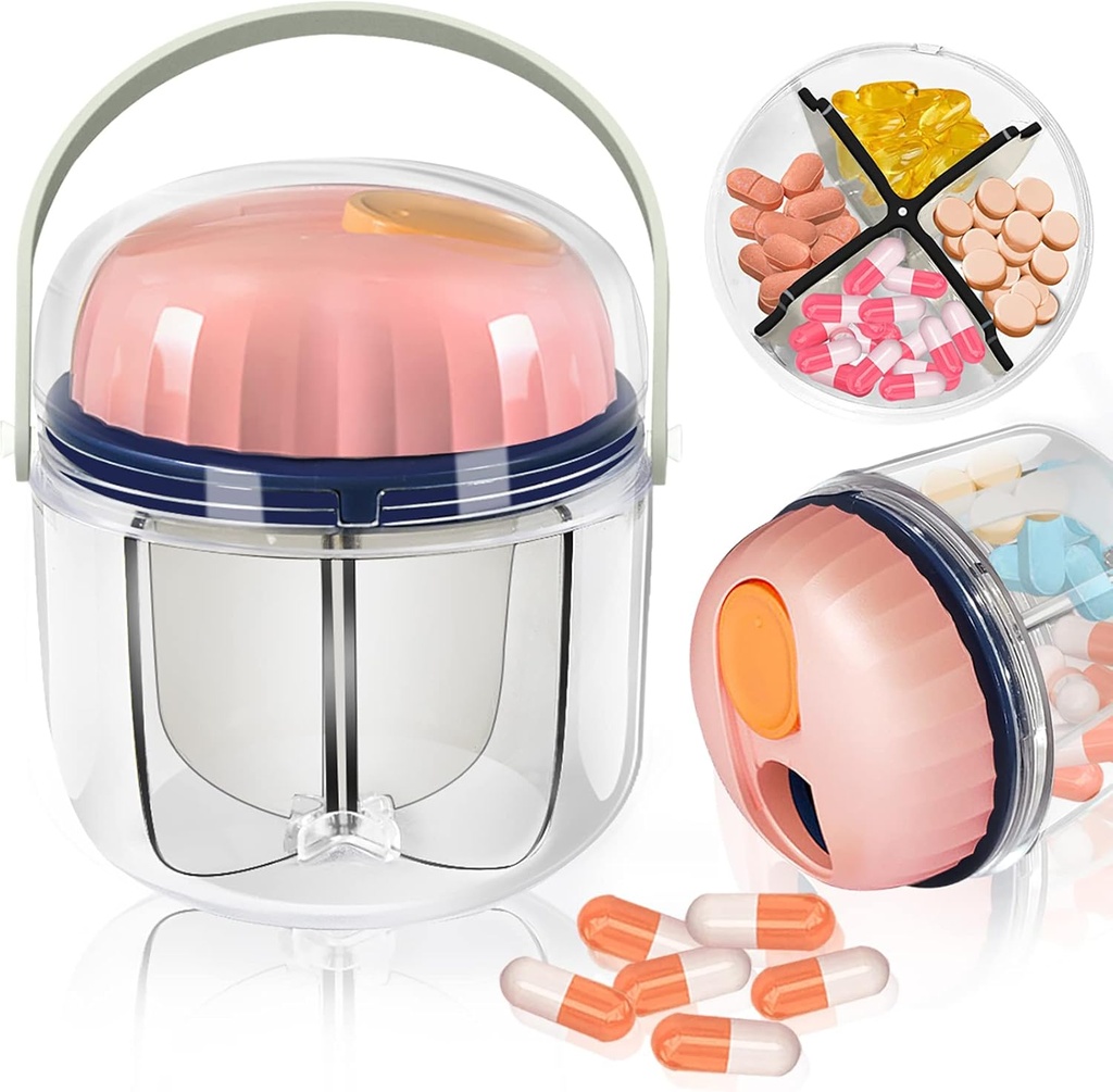 Přenosný Pill Box, Globální Týdenní Pill Organizátor 7- Day Travel Medicine Organizátor BPA Free Moisture Proof Přenosné léky Kontejner pro vitamíny, Rybí oleje, doplňky (Pink-)