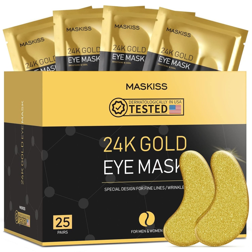 24k Gold Under Eye Patches (25 Pairs), oční maska, kolagen výrobky pro péči o pleť, Oční záplaty pro Puffy Eyes, oční masky pro tmavé kruhy a stydlivost