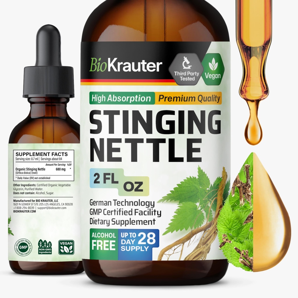 BIO KRAUTER String Nettle Tincture - Nettle Root Extract Liquid - Supplementary Supplementary - Urtica Dioica Natural Extract - Vegan, Cukr & Alkohol Free Drops 2 Fl.Oz.