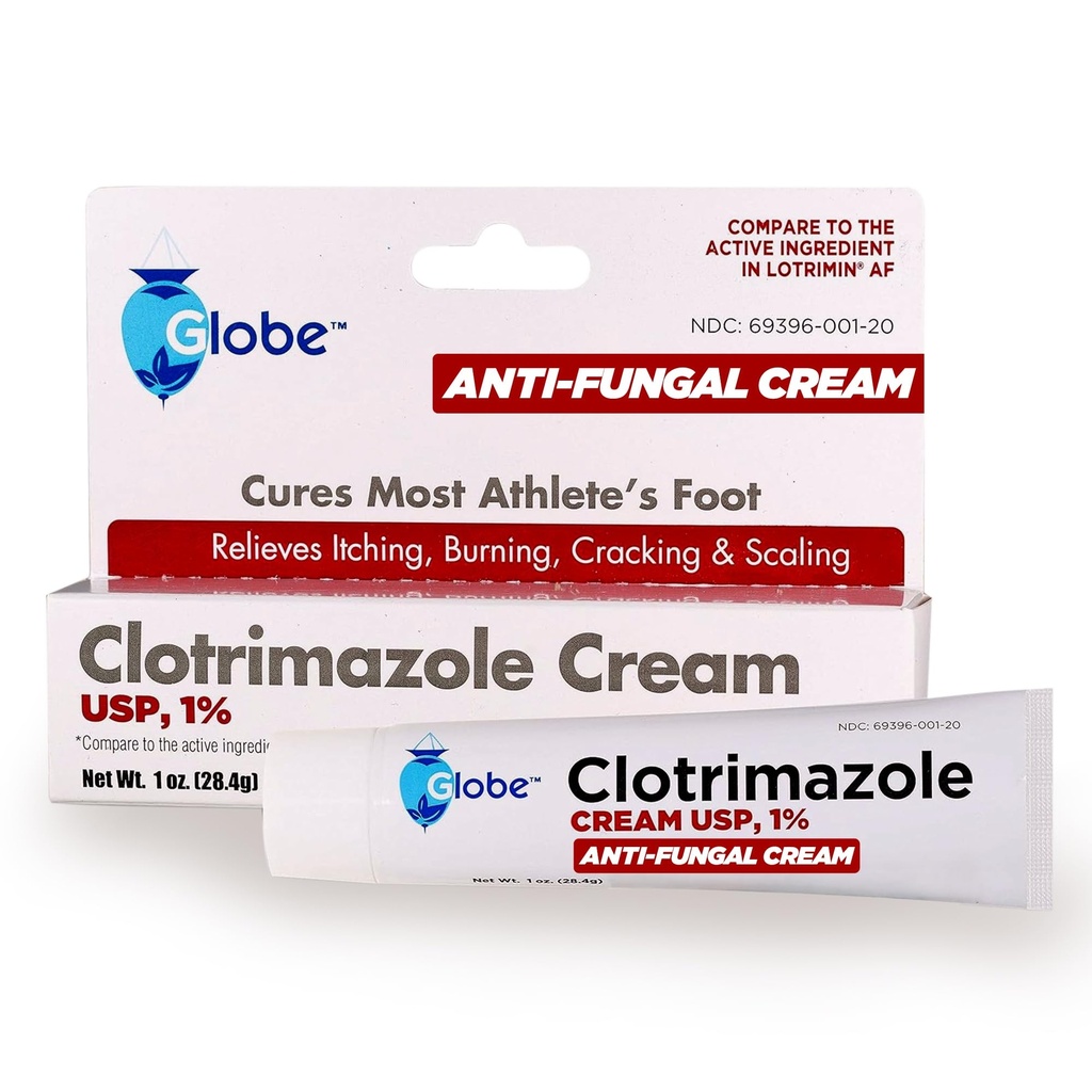 Globe Clotrimazol Antimykotická krém 1% USP (1 oz), Anti Fungal Léčba, Relieves Itching, Burning, Cracking a Scaling Associated Sportes Foot, Jock Itch, Ringworm a další