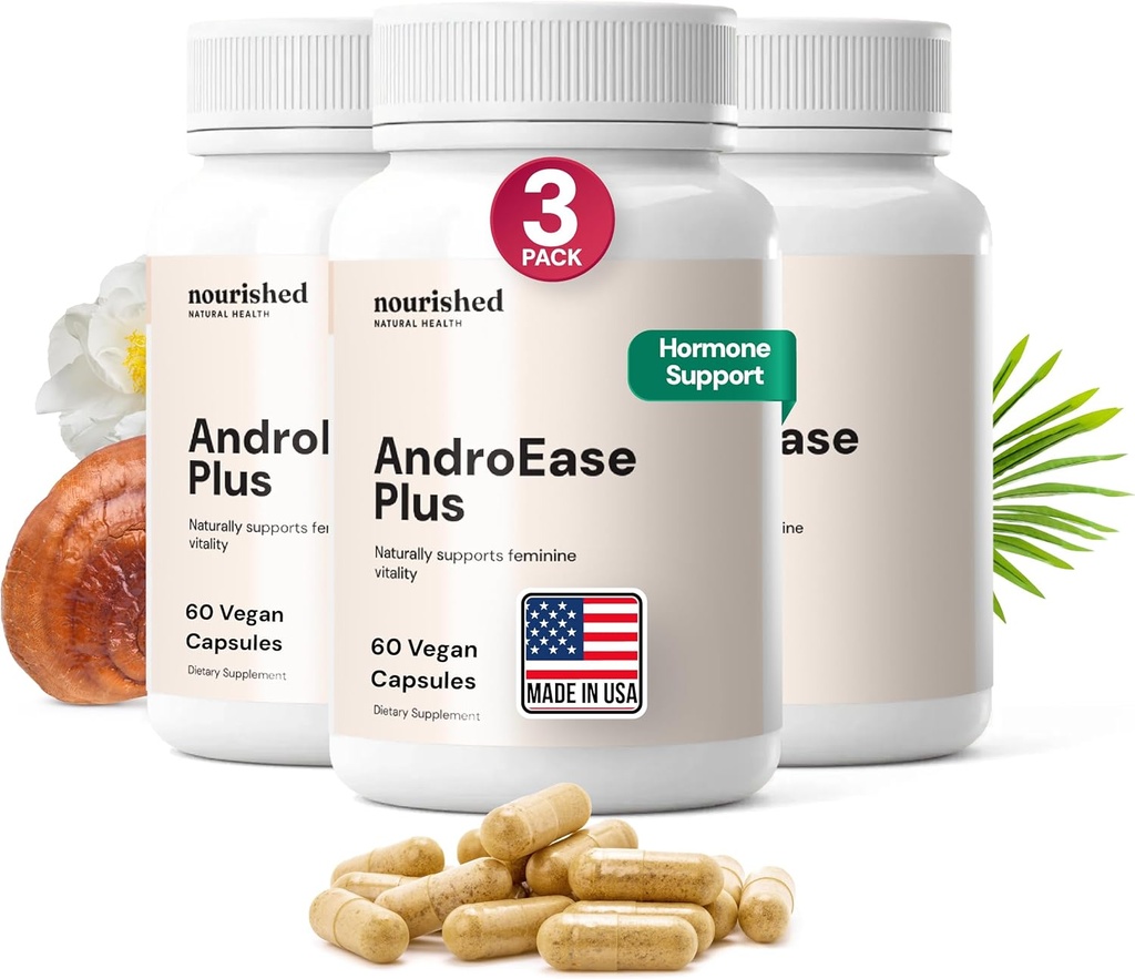 Nourshed AndroEase Plus - Dodatek k přírodní rovnováze pro ženy - Veganská formule se zinkem & Saw Palmetto - 180 Kapsle pro denní Wellness & Vitality - Vyrobeno v USA
