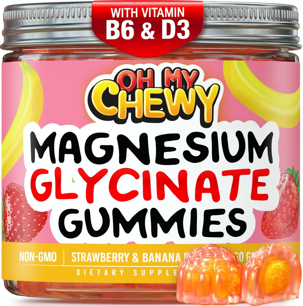 Center- naplněné magnesium Glycinátové gumy 400MG - Vysoká absorpce pro děti, dospívající a dospělé - dodatek pro spánek, klid a svalovou relaxaci s B6 & D3 - Gluten Free & Vegan Friendly - 60 Počet