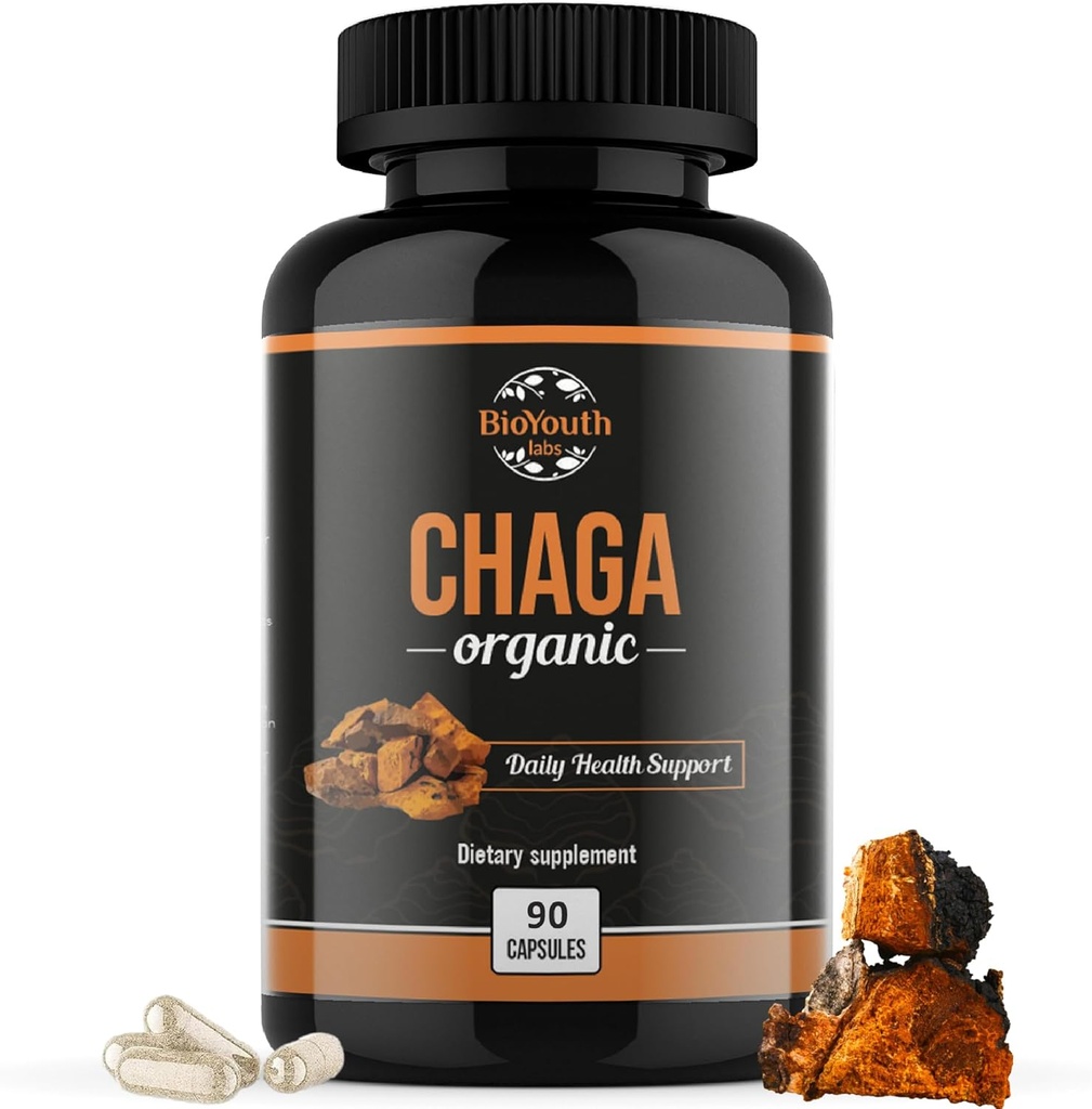 Chaga Kapsle Organic Supplement PHARMAN 124; Podporuje imunitní zdraví a vitalitu PHARMAN 124; Daily Immunication Support PHARMAN 124; Organic Chaga Mushroom Extract PHARMAL 124; 90 Kapsle (1 měsíční dodávka)