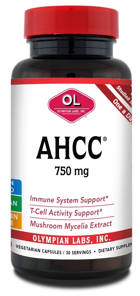 Olympian Labs Premium AHCC dodatek 750mg AHCC na kapsli - podporuje imunitní zdraví, jaterní funkce, a přírodní Killer Cell Activity- 30 Kapsle