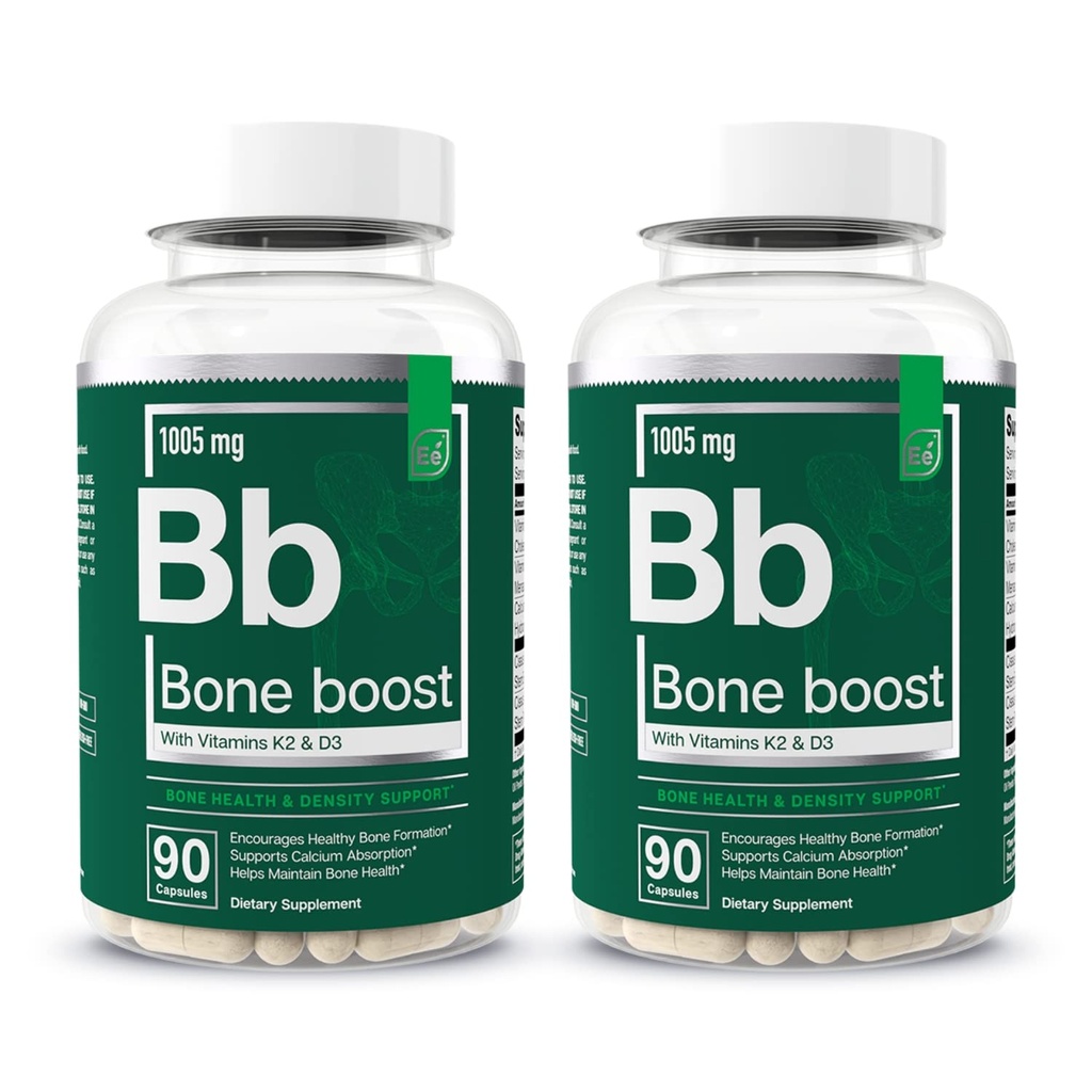 Základní prvky Bone Boost Kostní zdraví Dodatek - Kostní podpora a vápník dodatek s vitaminem D 3, K2, Cisses Quadrangularis pro sílu kosti - 180 Kapsle (60 Day Supply) (2-Pack)