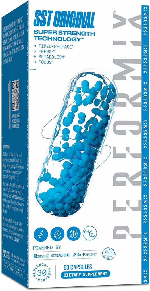 PERFORMIX - SST Original - Předcvičení - 250 mg kofeinu - Energetické doplňky - No Crash - Fitness cíle - Nootropic - Timed-Release for All Day Focus, Mood & Energy Boost - Muži & Ženy - 60 Kapsle