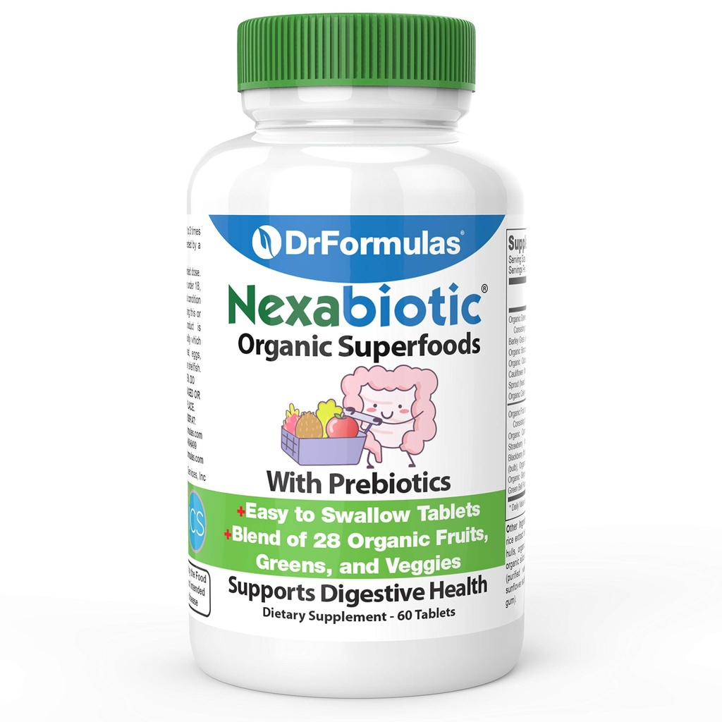 Dragias Organic Prebiotic Fiber for Contribution Relief CLAS124; Nexabiotic Superfood Tabs for Probiotic Digestive Health, 60 Tablet