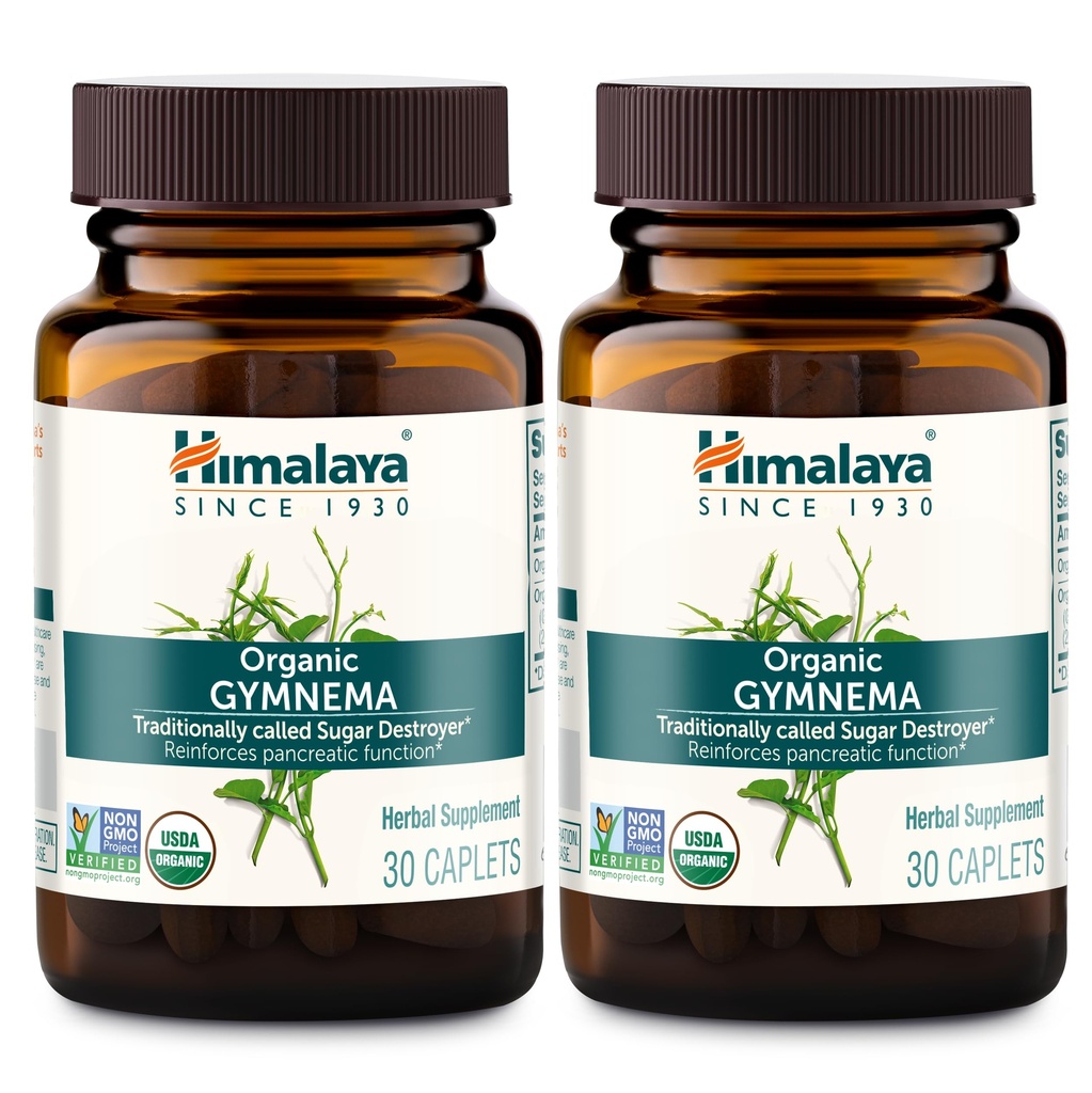 Himalaya Organic Gymnema Sylvestre - Podpora metabolismu bylin - USDA Organic, Non- GMO, Vegan, Gluten Free, Additive Free, 700 mg, 30 kaplet (balení po 2)
