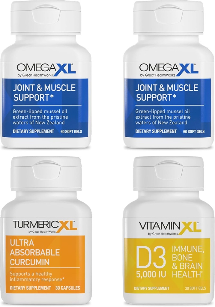 OmegaXL Imunitní podpůrné pouzdro - (2) 60 Počet + TurmericXL + VitaminXL D3 - na podporu optimálního imunitního zdraví (balení po 4)