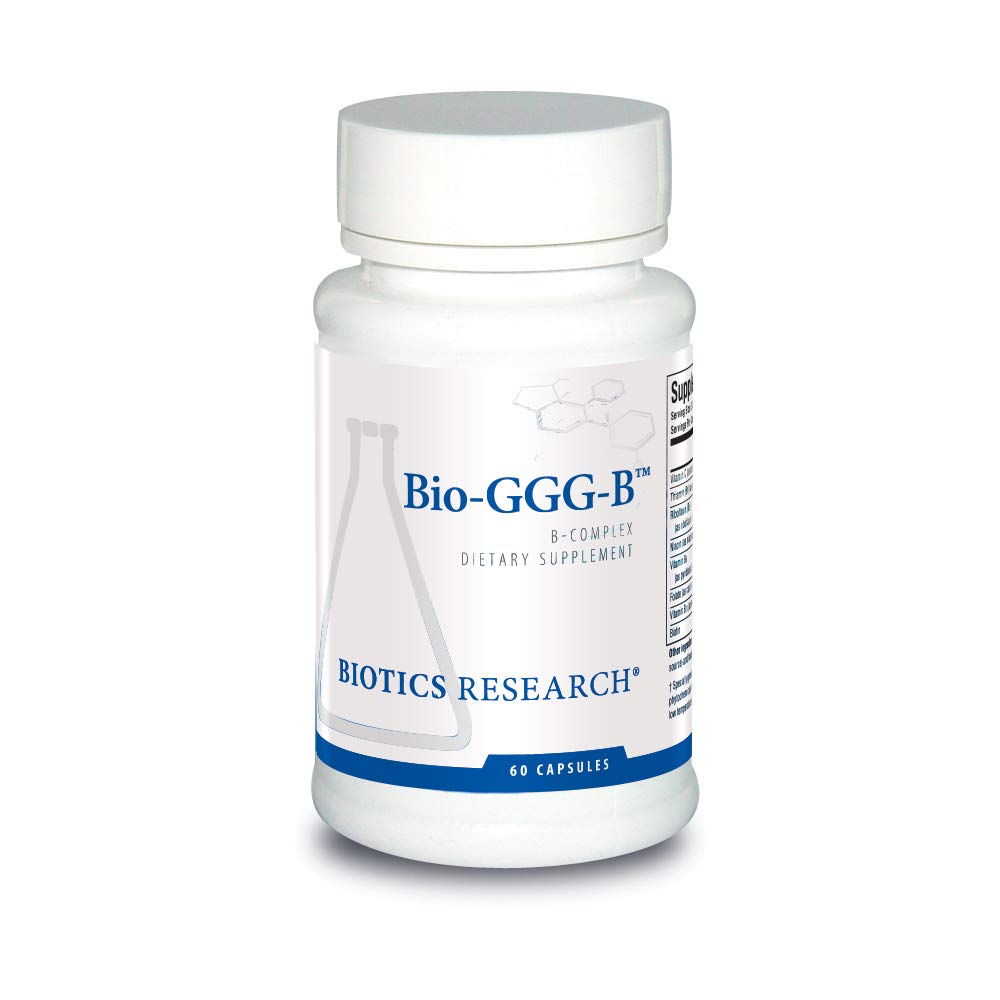 Biotika Výzkum Bio GGG B, B Komplex, Biochemicky aktivované formy vitamínů B, Thiamin, Riboflavin, Niacin, B6, B12, Folát Produce Energy, Optimalizovat pozitivní nálada, Kardiovaskulární zdraví 60 Kapsle