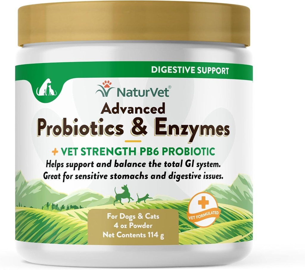 NaturVet - Advanced Probiotika & Enzymy - Plus Vet Síla PB6 Probiotická 124; Podpory a vyváženosti domácí zvířata s citlivými stomachy & stravitelné problémy 124; pro psy & kočky (4 oz)